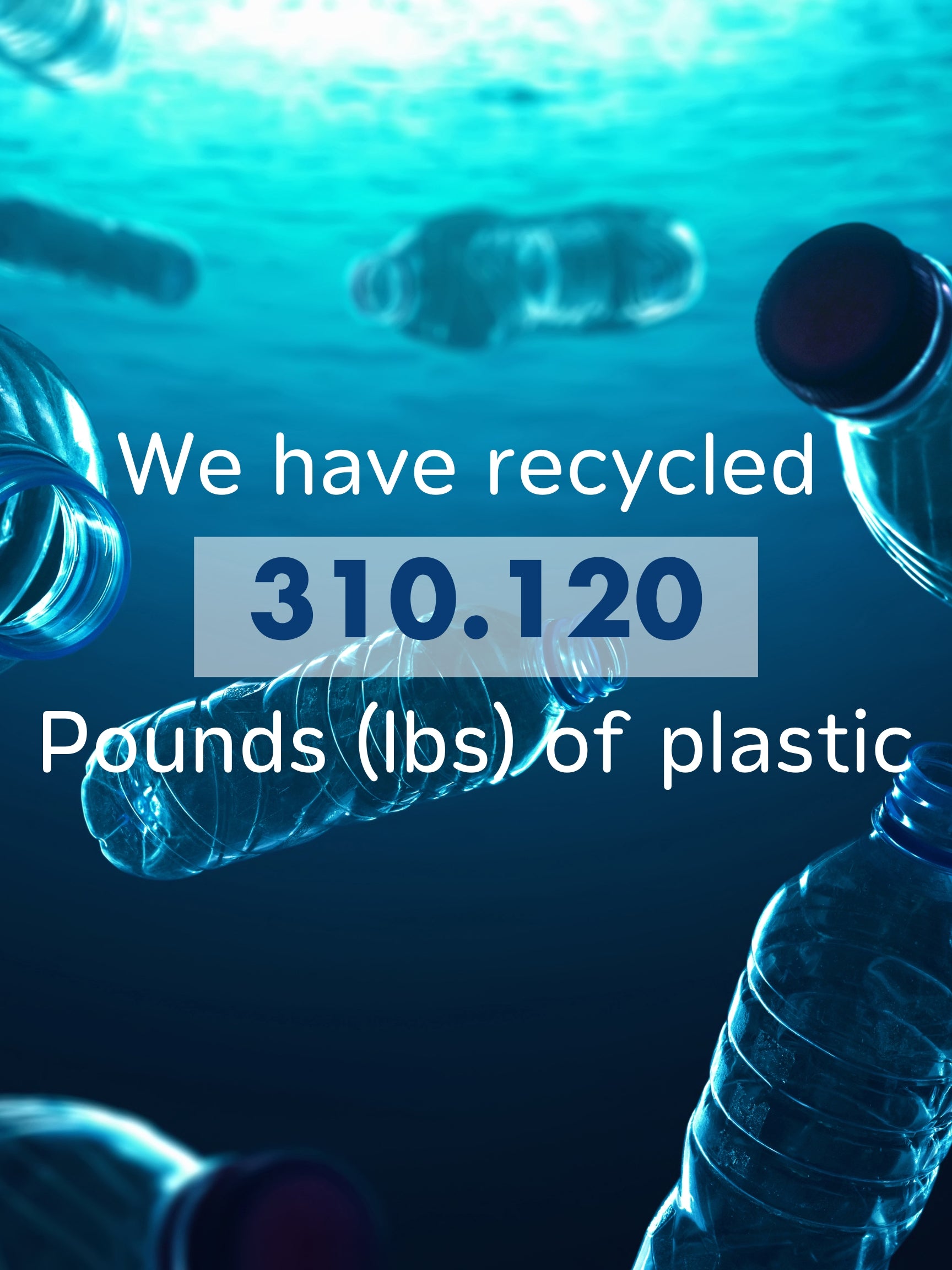 we have recycled 310,120 pounds of plastic words overlaid on image of ocean with plastic floating in it